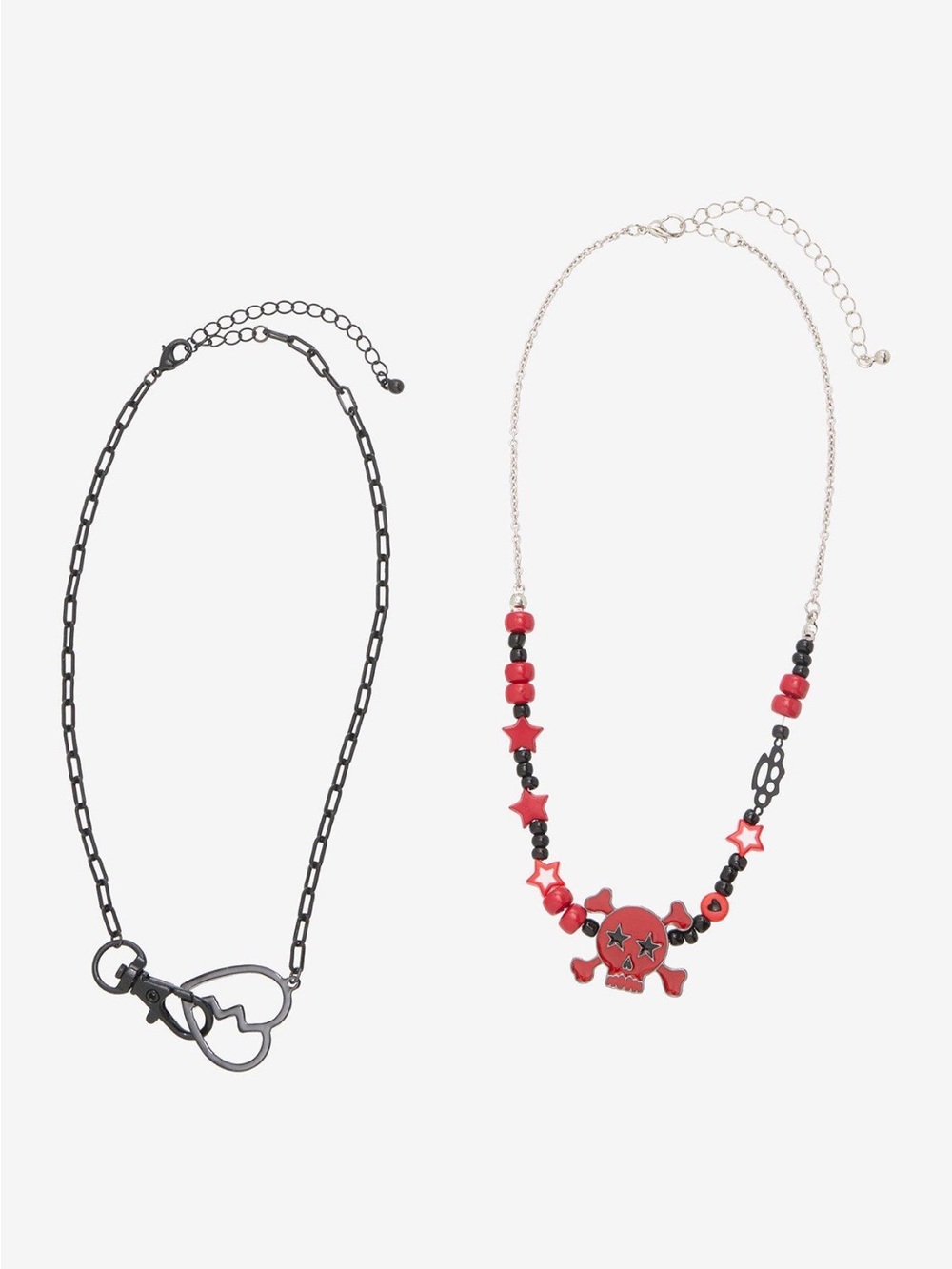 Red and Black Beaded Skull Necklace Set - Women Jewelry